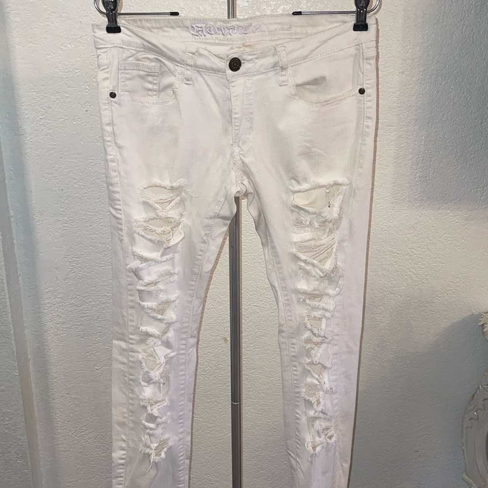 Machine distressed jeans